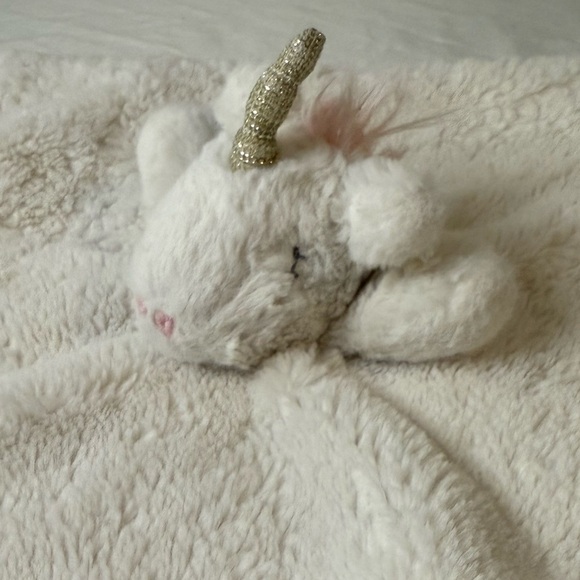 Mud Pie Lovey Unicorn Gold Horn Off White Fur Plush Pink Under Security Blanket - Picture 7 of 12